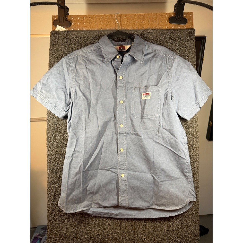 Ben Davis Button Up Shirt Mens Medium Blue Short Sleeve Workwear Pocket 443